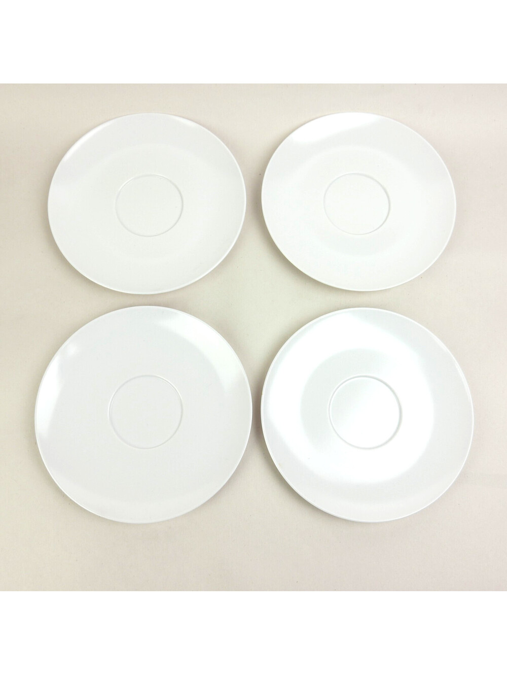 Vintage Melamine Saucer Plates Solid White Lot of 4 Mid Century Modern MCM 5.6"